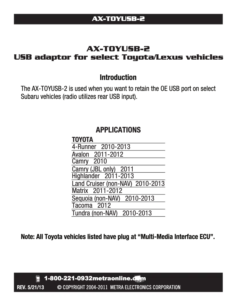 Page 1 de la notice Manuel utilisateur AXESS AX-TOYUSB-2