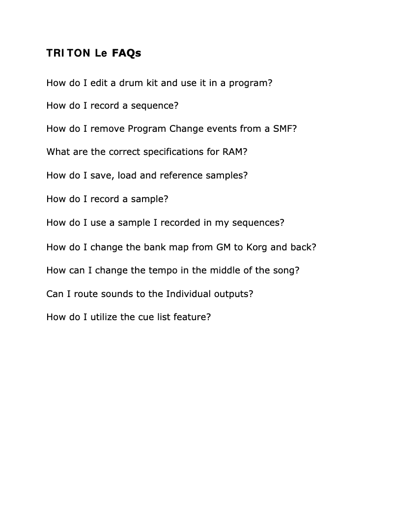 Page 1 de la notice FAQ Korg Triton Le