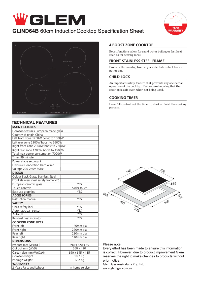 Page n°1 - Fiche technique Glem Gas GLIND64B
