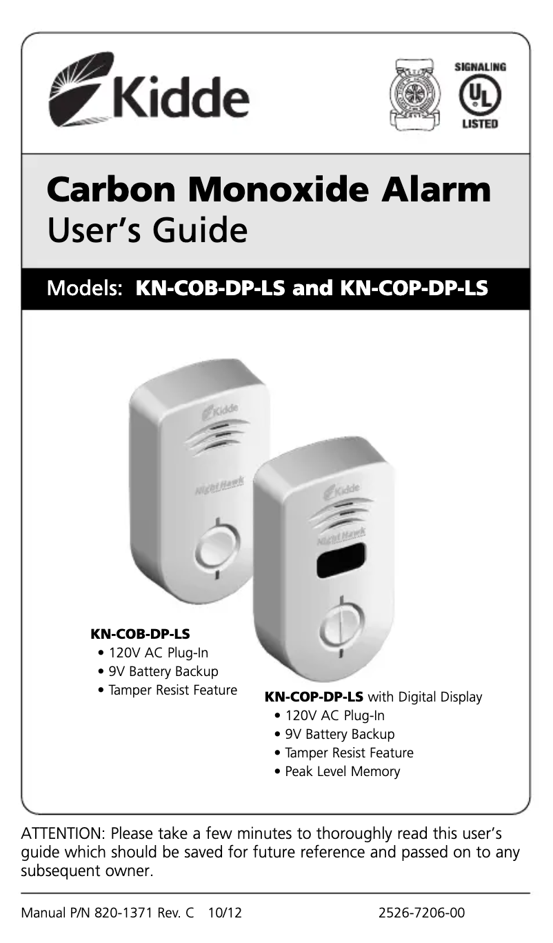 Page n°1 - Manuel utilisateur Kidde KN-COP-DP-LS