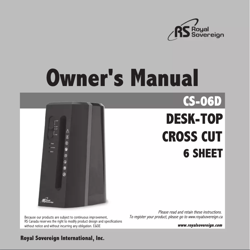 Page n°1 - Manuel utilisateur Royal Sovereign CS-06D