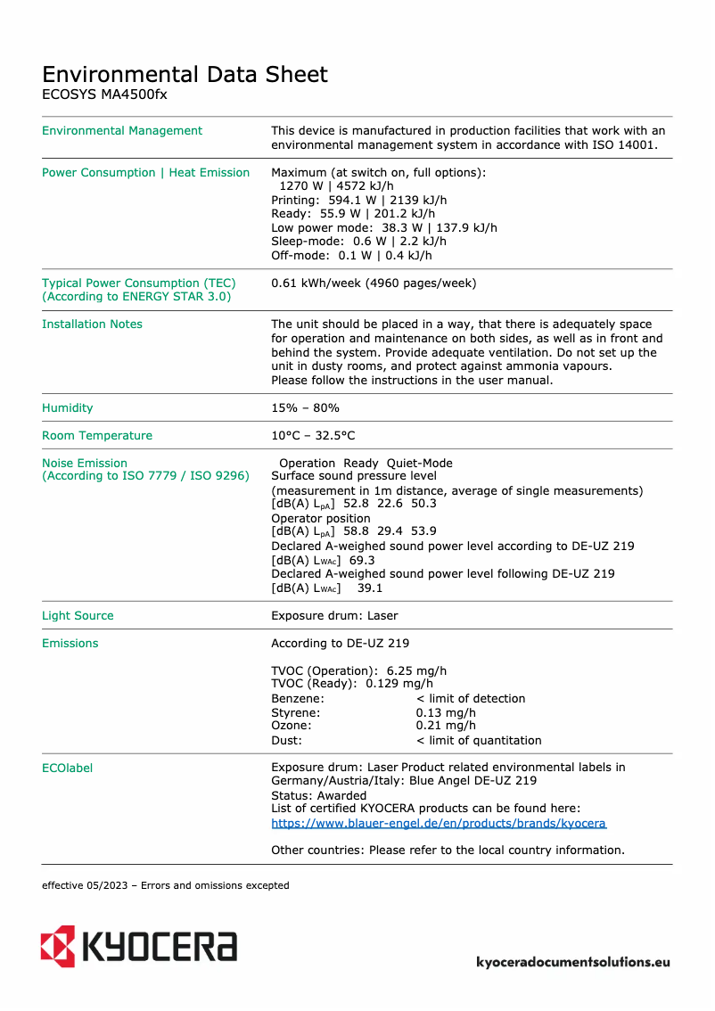 Image de la première page du manuel de l'appareil ECOSYS MA4500fx