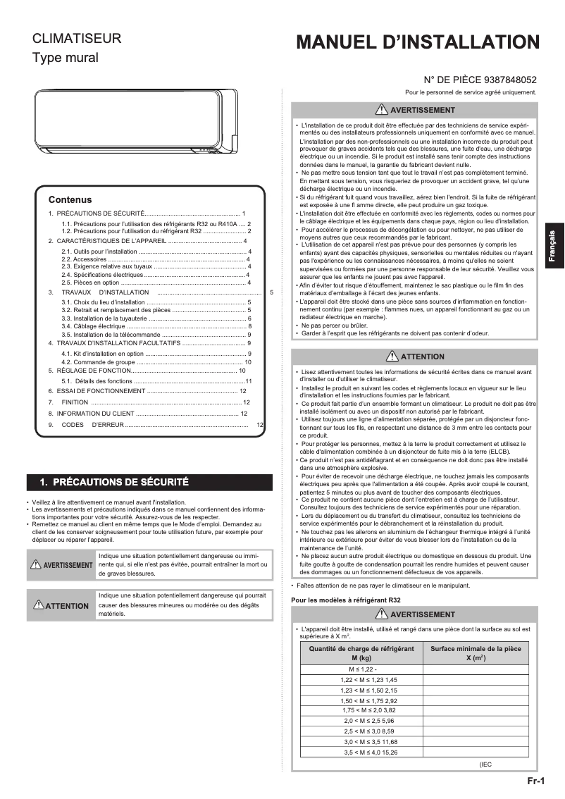 Page 1 de la notice Manuel utilisateur Fujitsu ASHG12KMCC