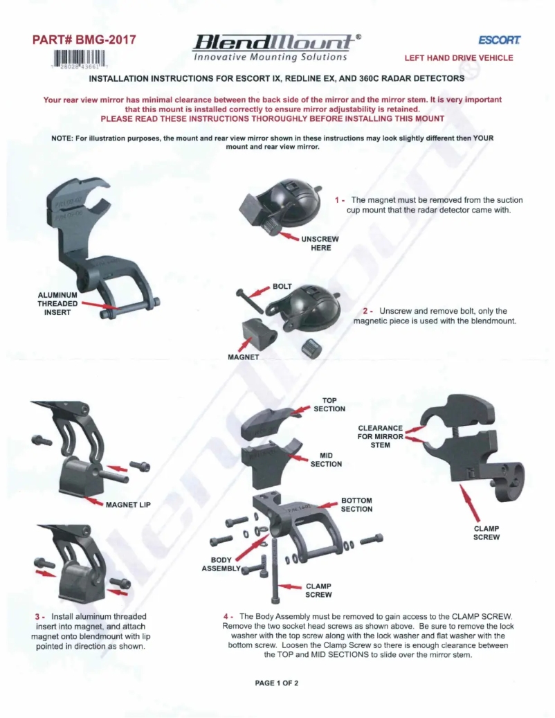 Page 1 de la notice Manuel utilisateur BlendMount BMG-2017