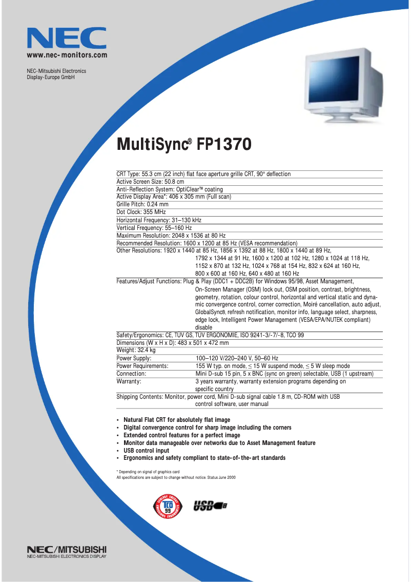 Imagen de la primera página del manual del dispositivo MultiSync FP1370