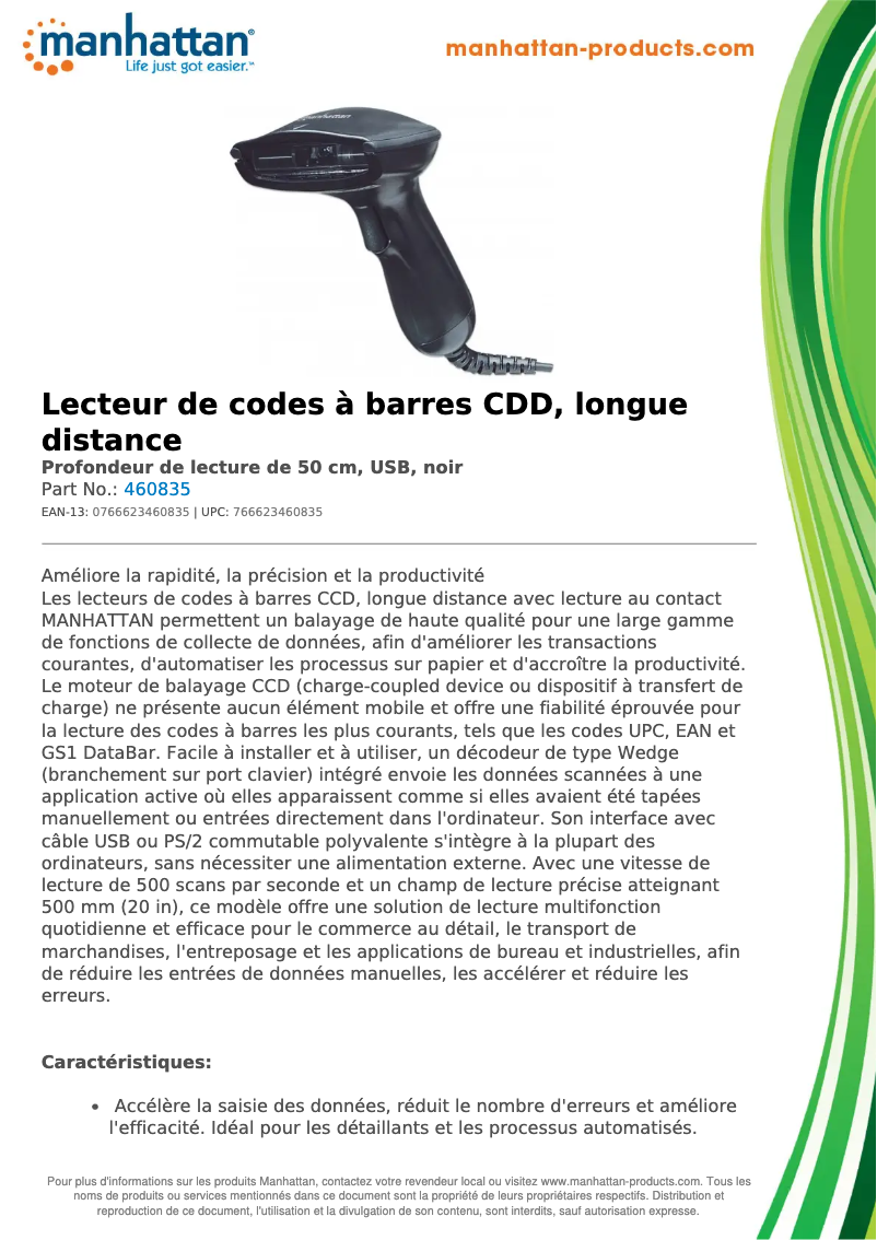 Page 1 de la notice Fiche technique Manhattan 460835
