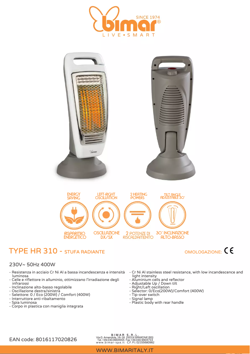 Page 1 de la notice Manuel utilisateur Bimar HR310