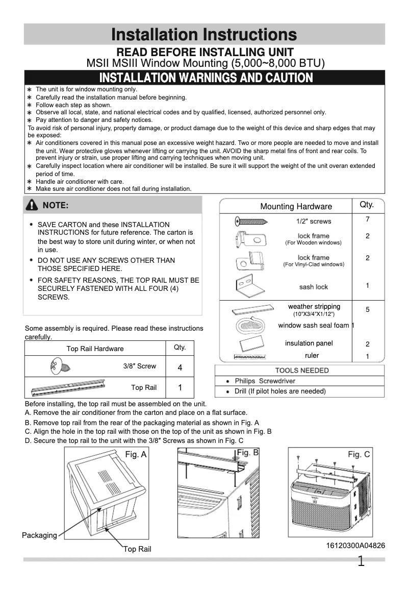 Page 1 de la notice Guide d'installation Frigidaire FGRC0844S1