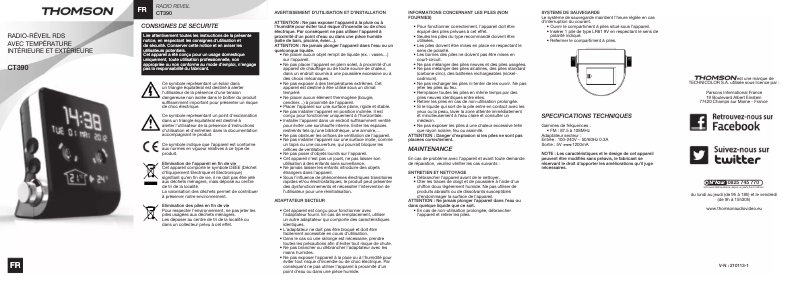 Page n°1 - Manuel utilisateur Thomson CT390