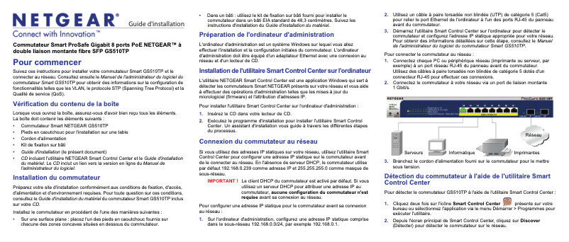 Page 1 de la notice Guide d'installation Netgear GS510TP