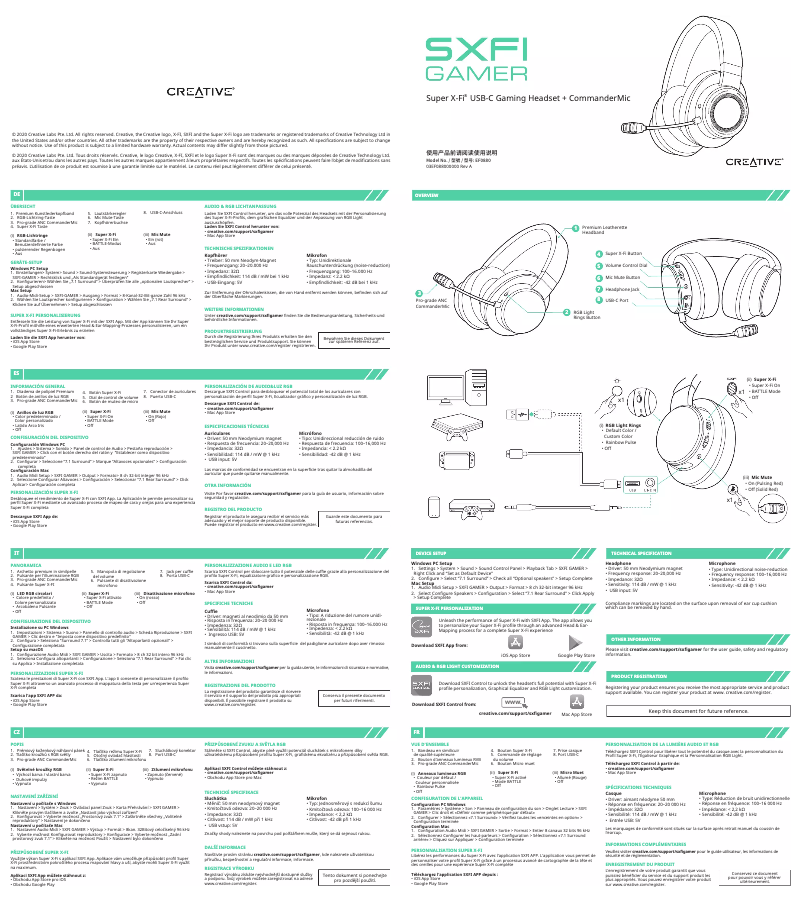 Page 1 de la notice Manuel utilisateur Creative SXFI Gamer