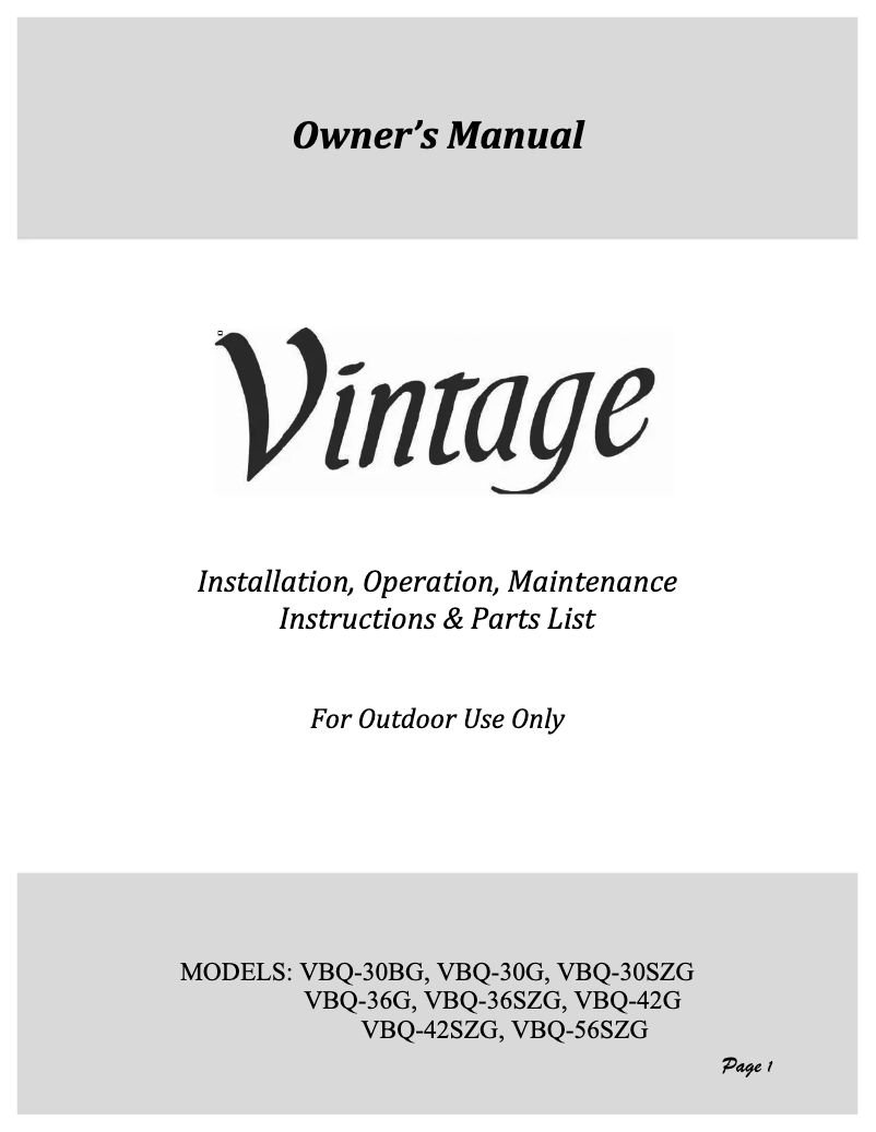 Página 1 del manual Manual de usuario Vintage VBQ-36SZG