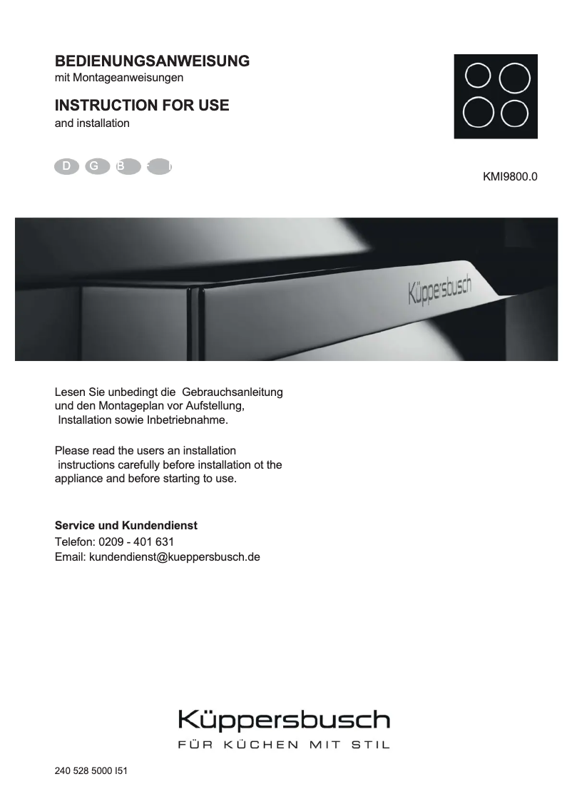 Page 1 de la notice Manuel utilisateur Küppersbusch KMI9800.0SE