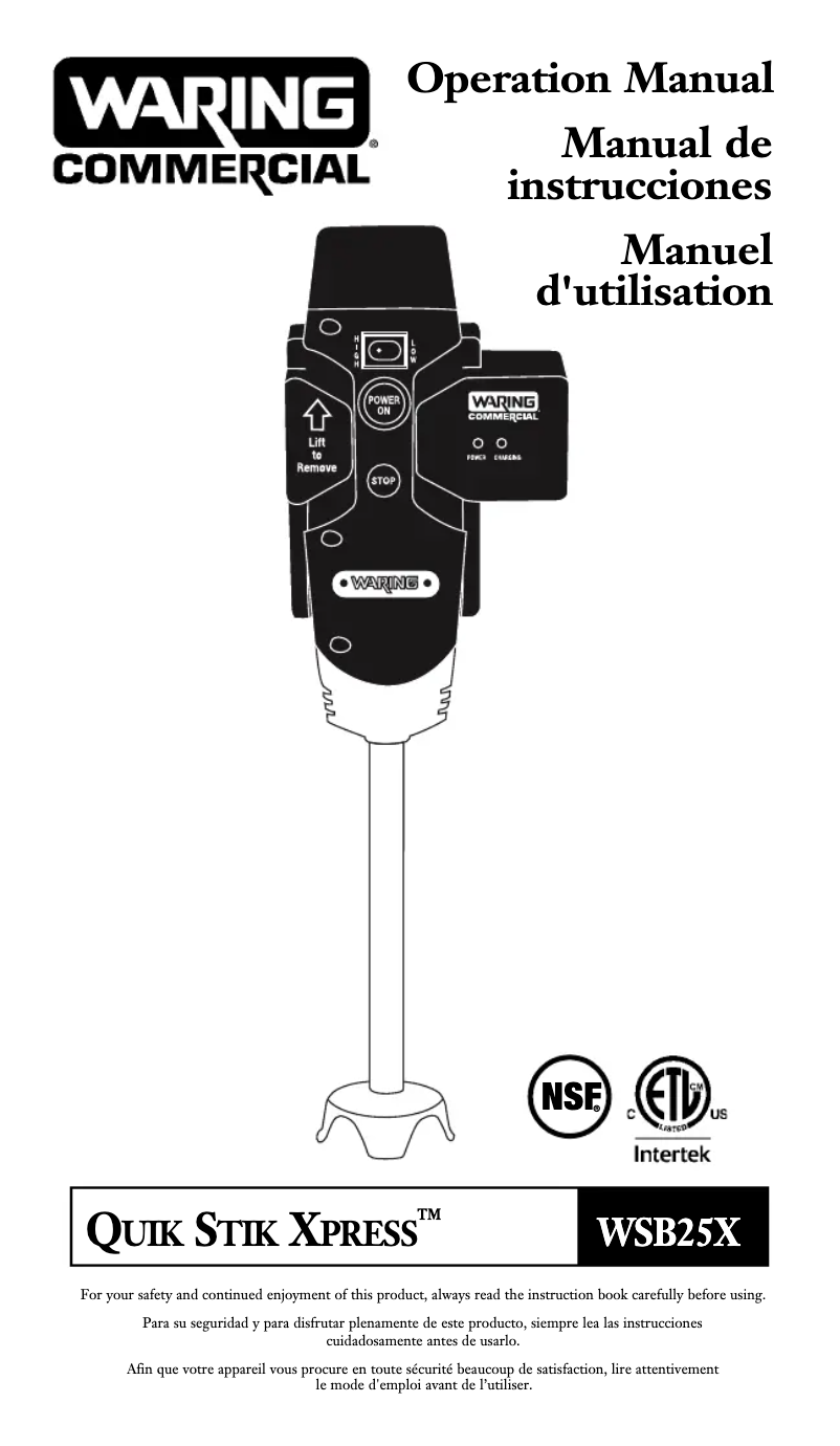 Page n°1 - Manuel utilisateur Waring Commercial Quik Stik Xpress WSB25X