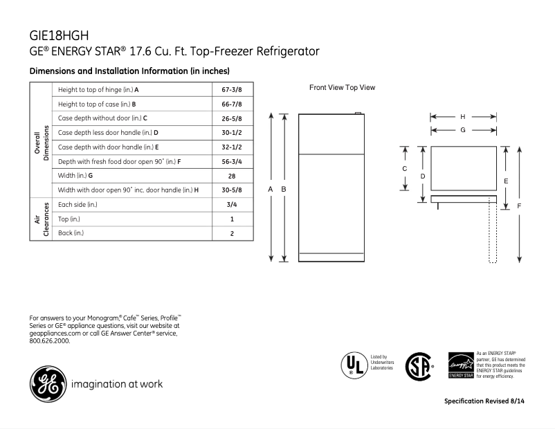 Página 1 del manual Ficha técnica GE GIE18HGHBB