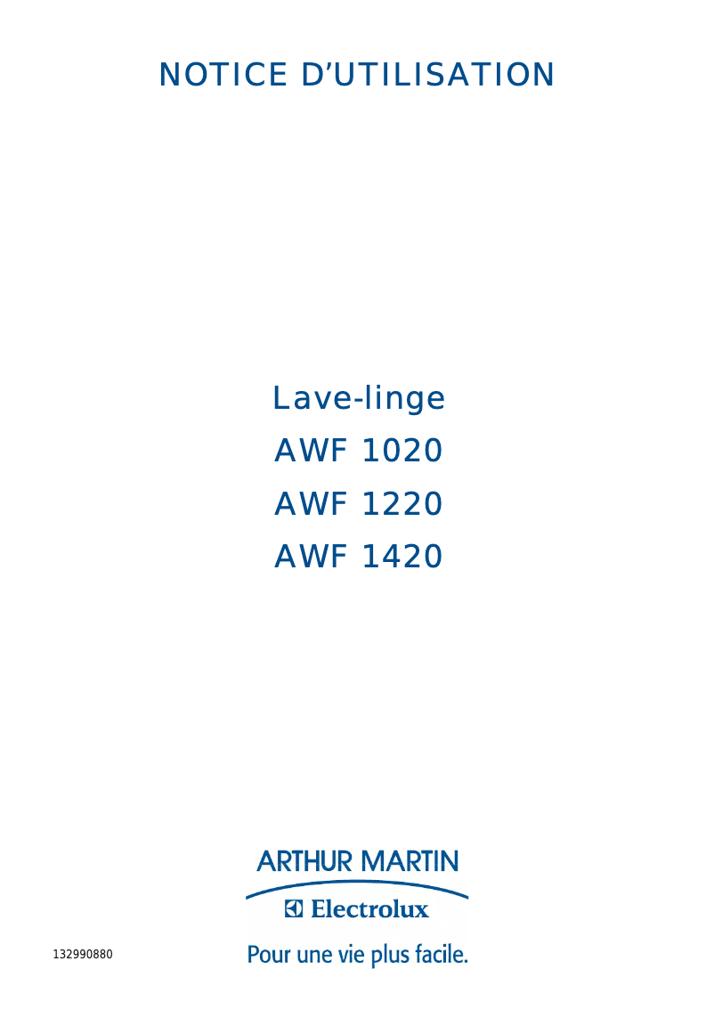 Page 1 de la notice Manuel utilisateur Arthur Martin-Electrolux AWF 1420