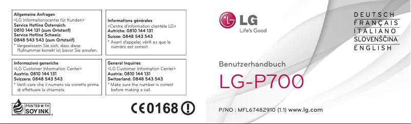 Page 1 de la notice Manuel utilisateur LG LG-P700