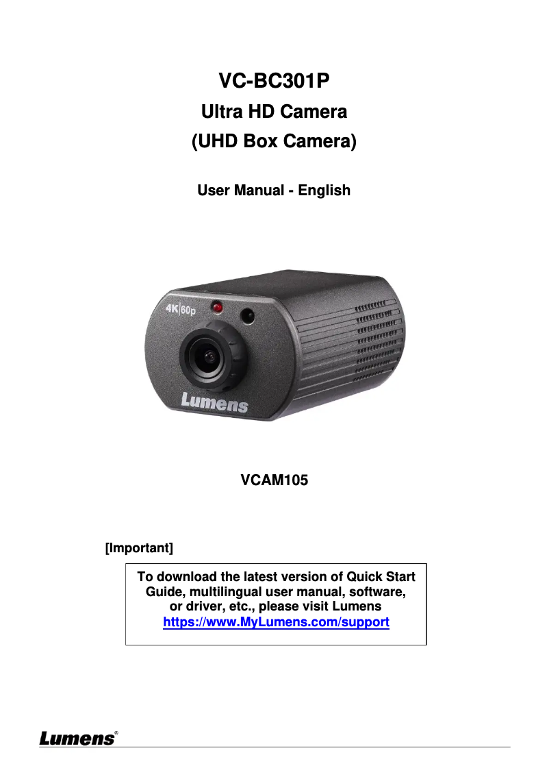 Page n°1 - Manuel utilisateur Lumens VC-BC301P