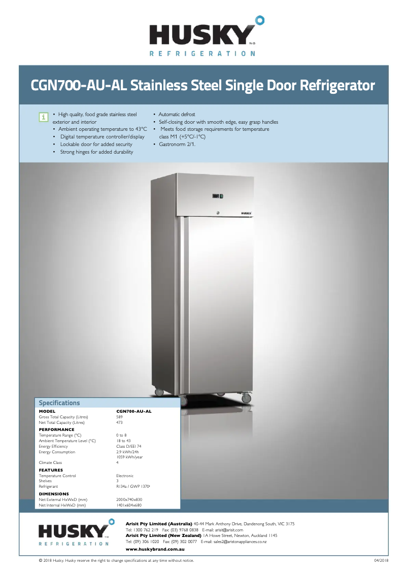 Página 1 del manual Ficha técnica Husky CGN700-AL