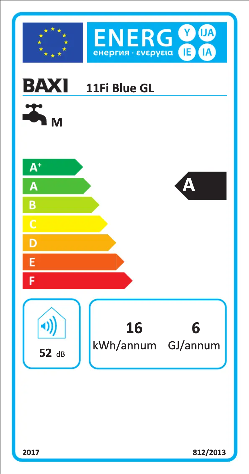Page 1 de la notice Label énergétique Baxi 11Fi Blue
