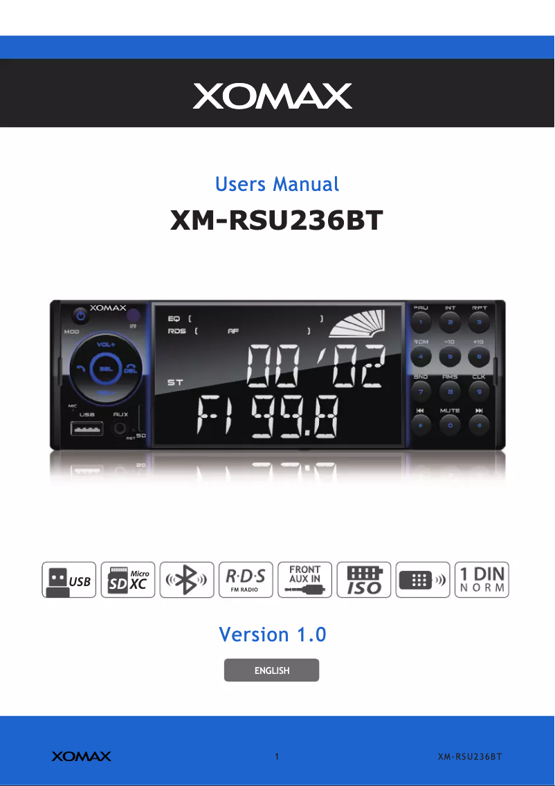 Page 1 de la notice Manuel utilisateur Xomax XM-RSU236BT