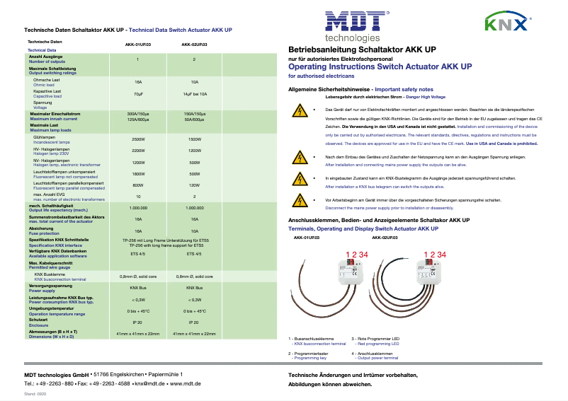 Page 1 de la notice Manuel utilisateur MDT AKK-02UP.03