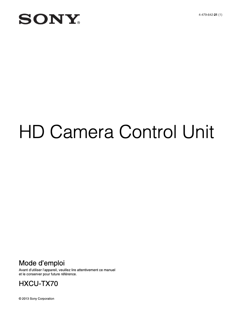 Page n°1 - Manuel utilisateur Sony HXCU-TX70