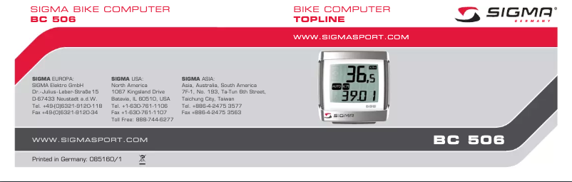 Page 1 de la notice Manuel utilisateur Sigma BC506