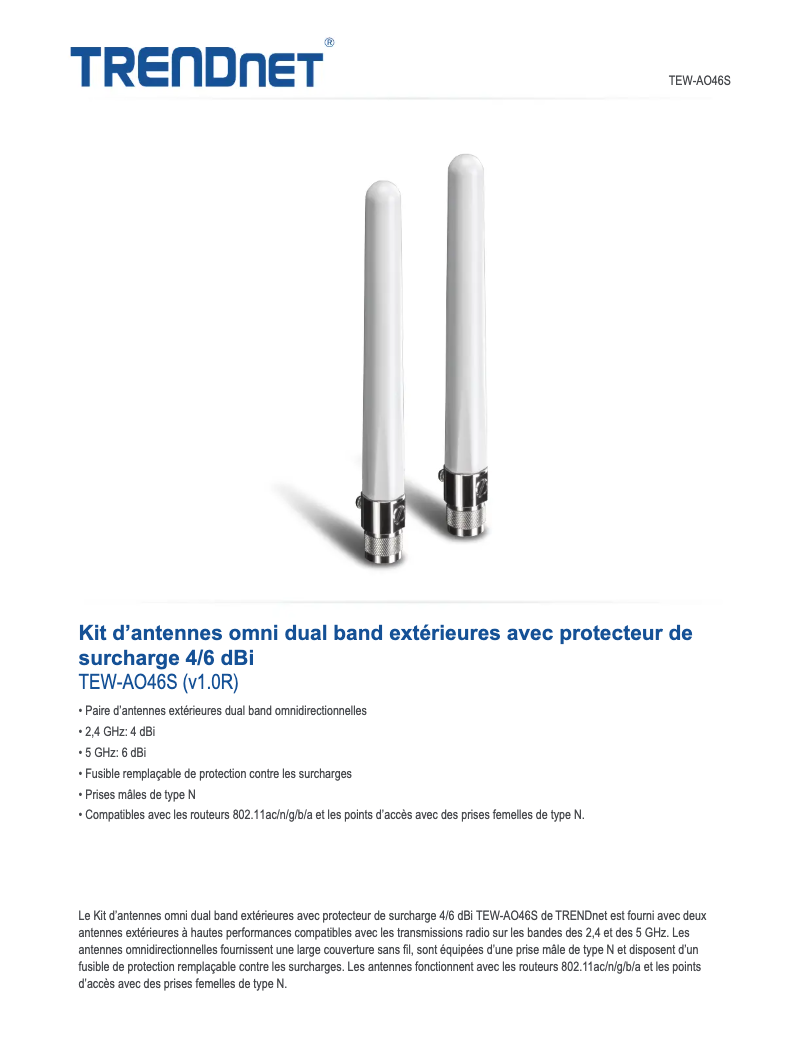 Page n°1 - Fiche technique TRENDnet TEW-AO46S
