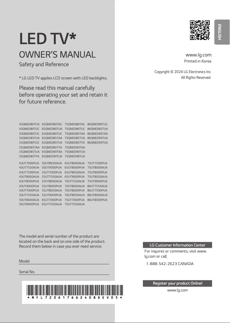 Page 1 of the manual User Manual LG 43UT7000PUA