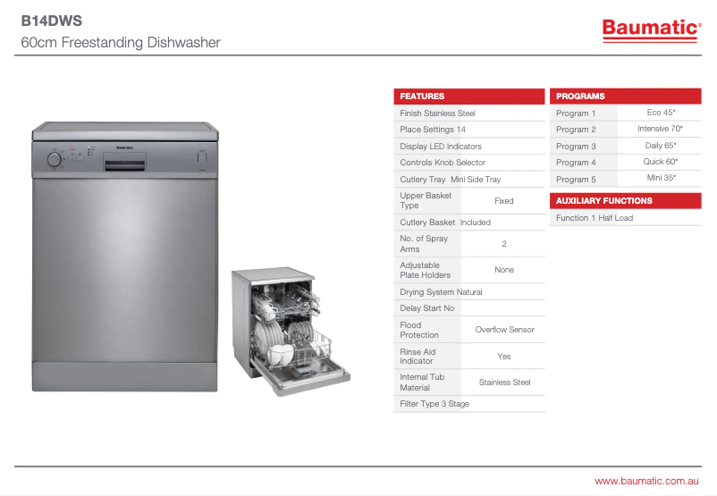 Page 1 de la notice Fiche technique Baumatic B14DWS