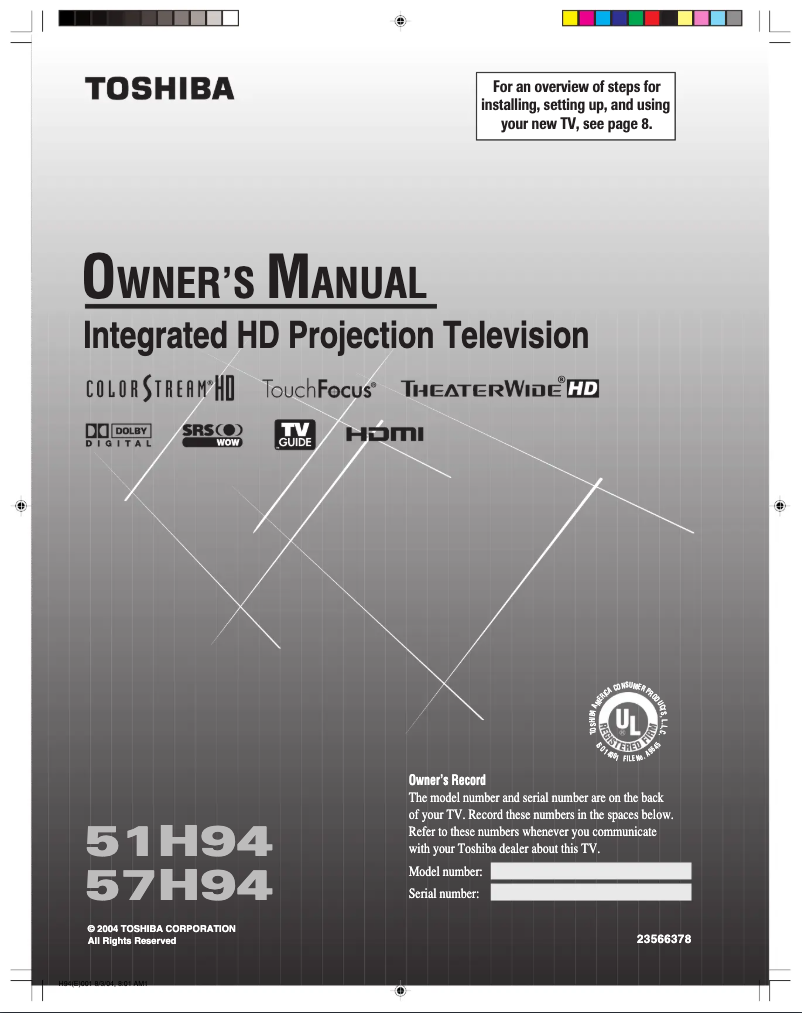 Page 1 de la notice Manuel utilisateur Toshiba 57H94