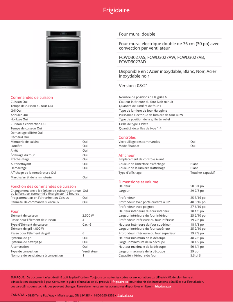 Image de la première page du manuel de l'appareil FCWD3027AB