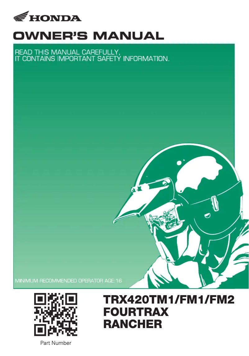 Page n°1 - Manuel utilisateur Honda FourTrax Rancher TRX420TM1 (2019)