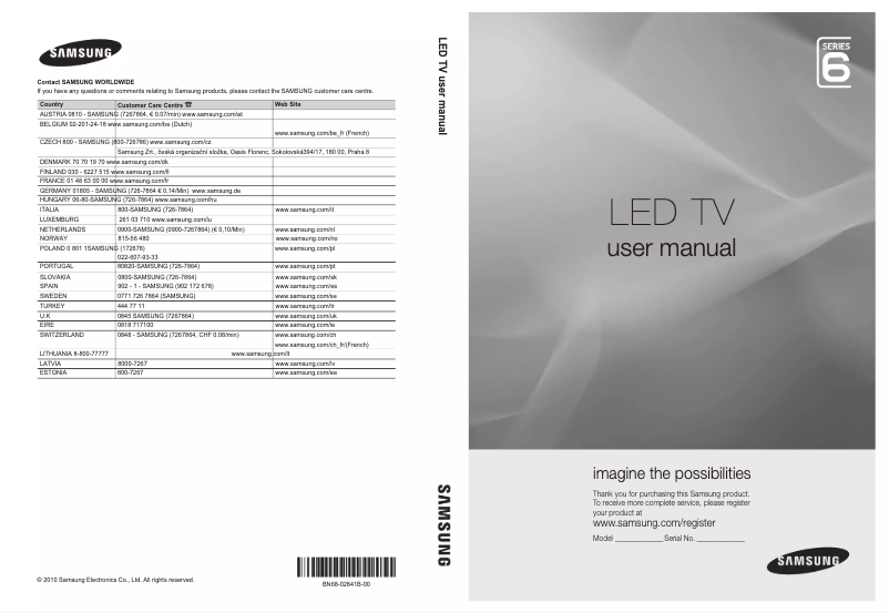 Page 1 de la notice Manuel utilisateur Samsung UE55C6745SS