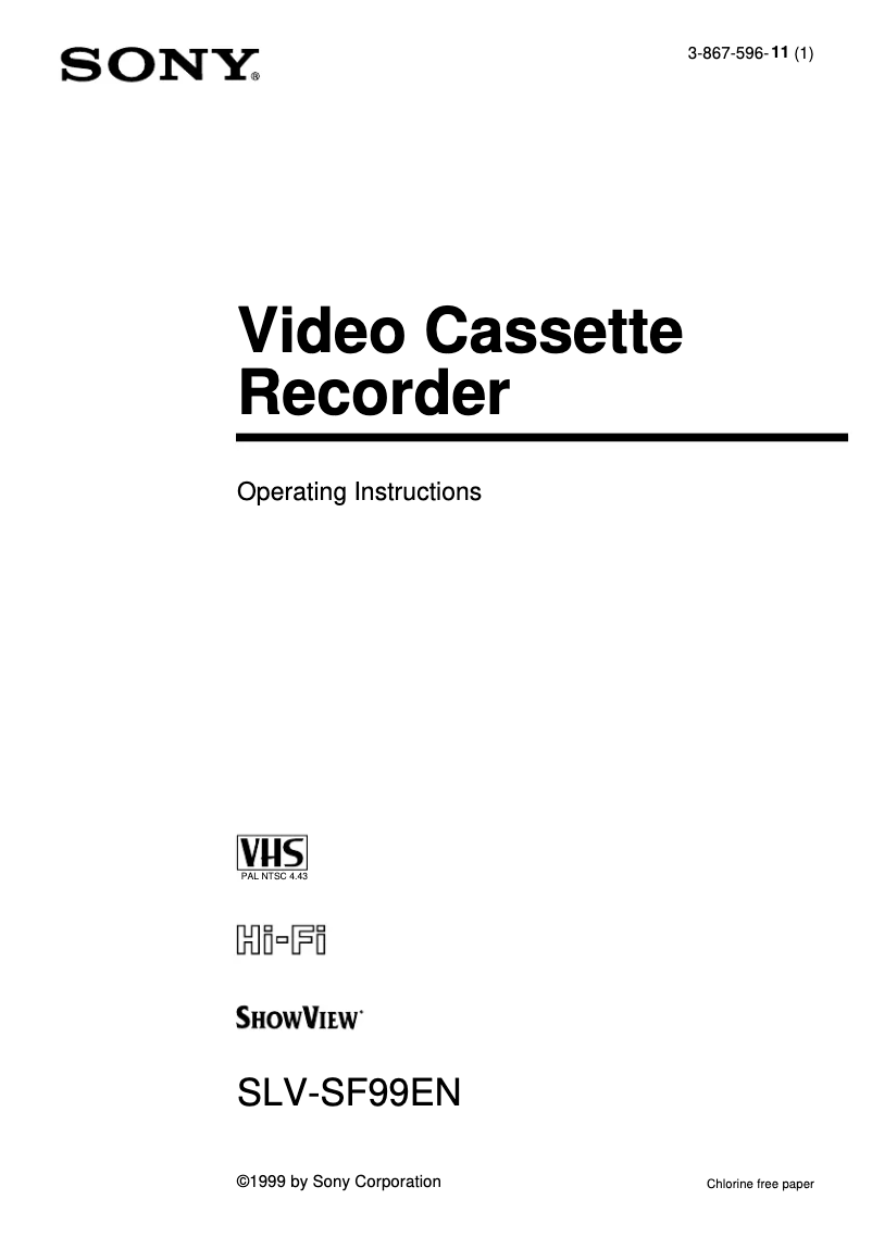 Page n°1 - Manuel utilisateur Sony SLV-SF99EN