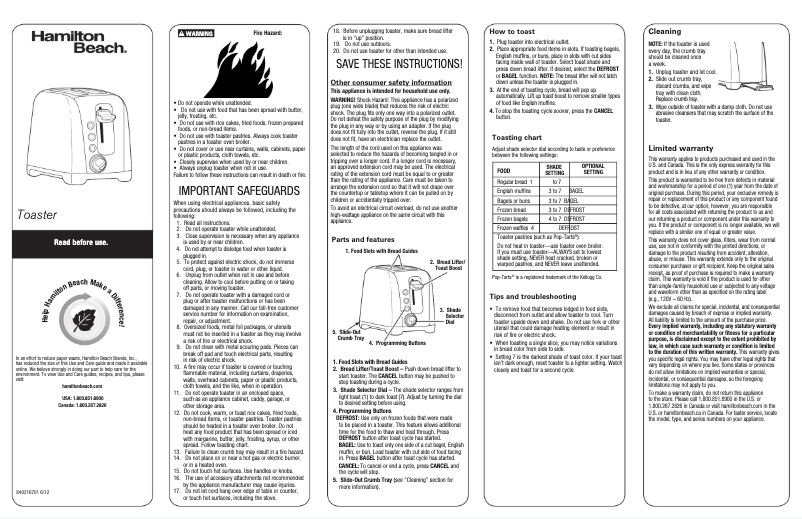 Page 1 de la notice Manuel utilisateur Hamilton Beach 22570E