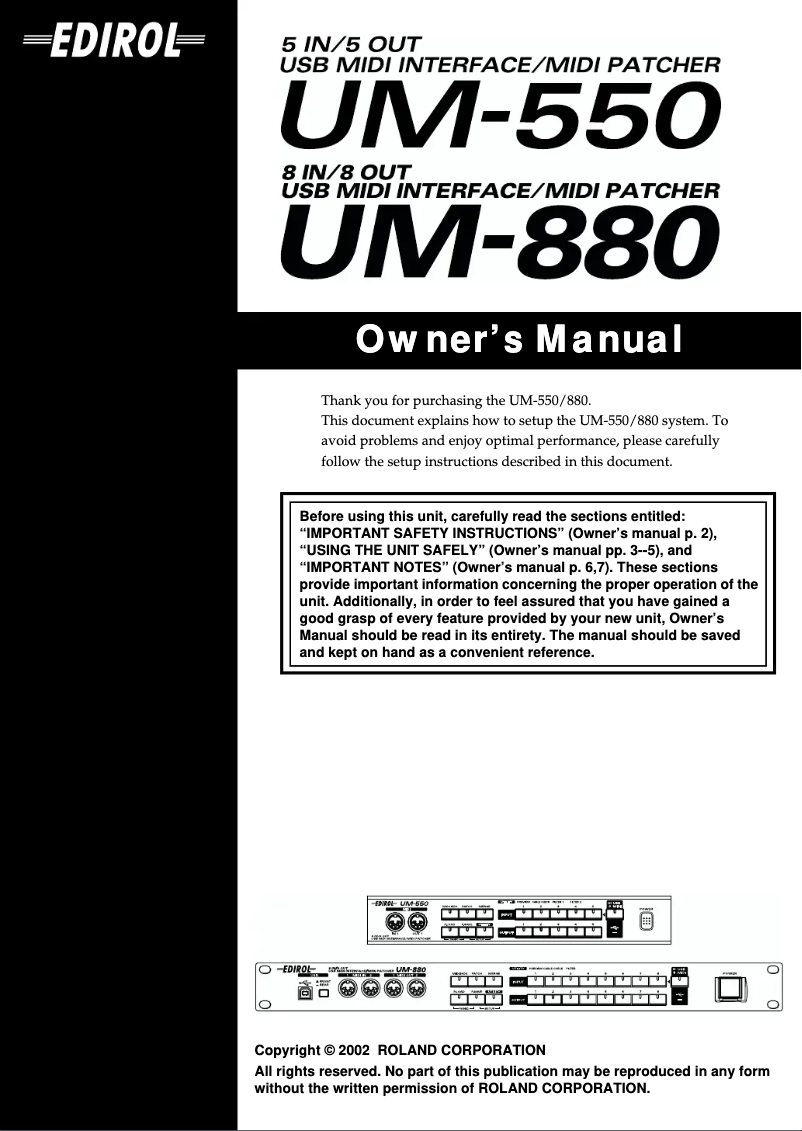Page 1 de la notice Manuel utilisateur Roland UM-880