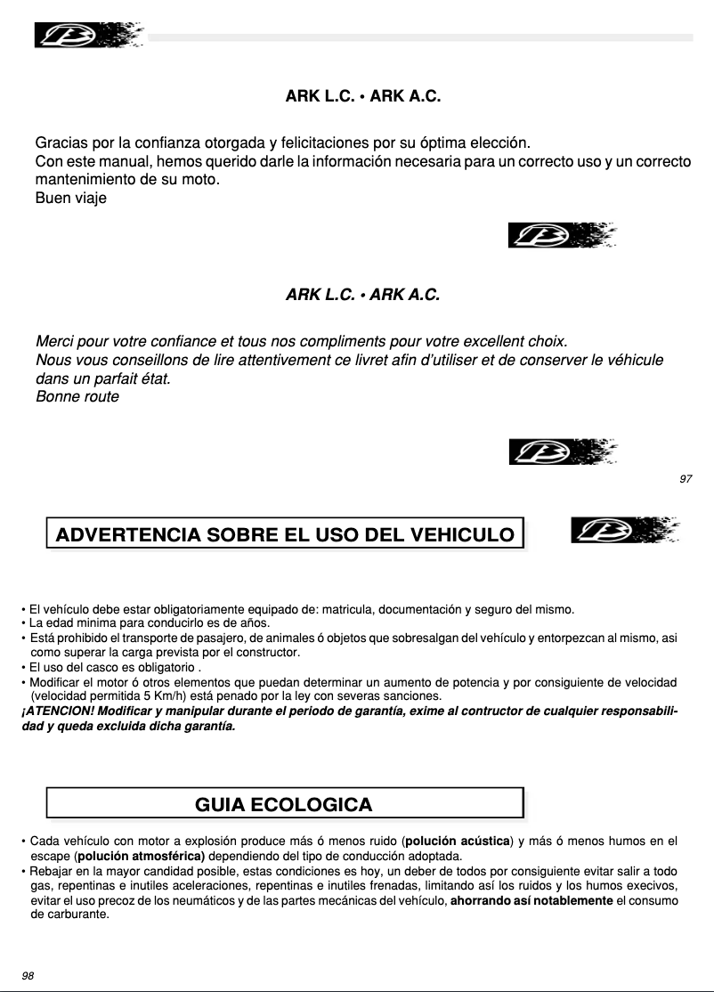 Page 1 de la notice Manuel utilisateur Beta Ark LC (2013)