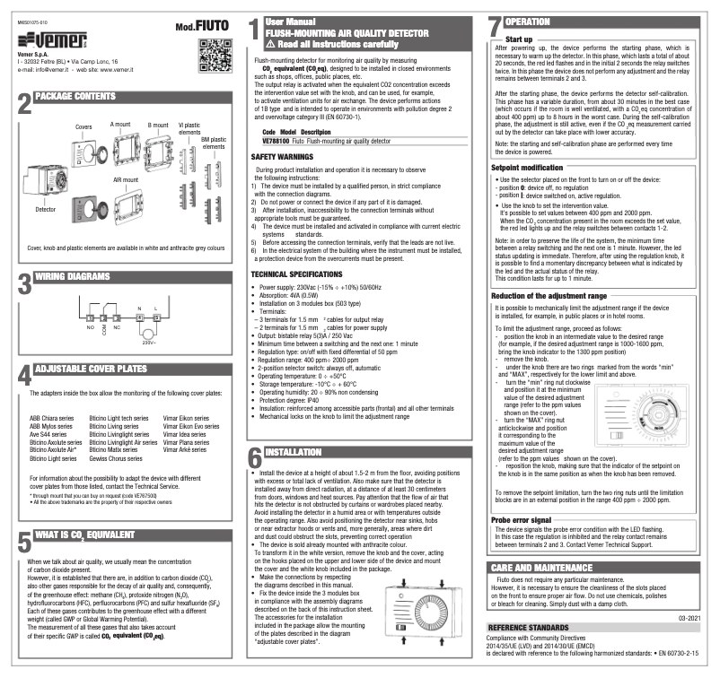 Page 1 de la notice Manuel utilisateur Vemer Fiuto