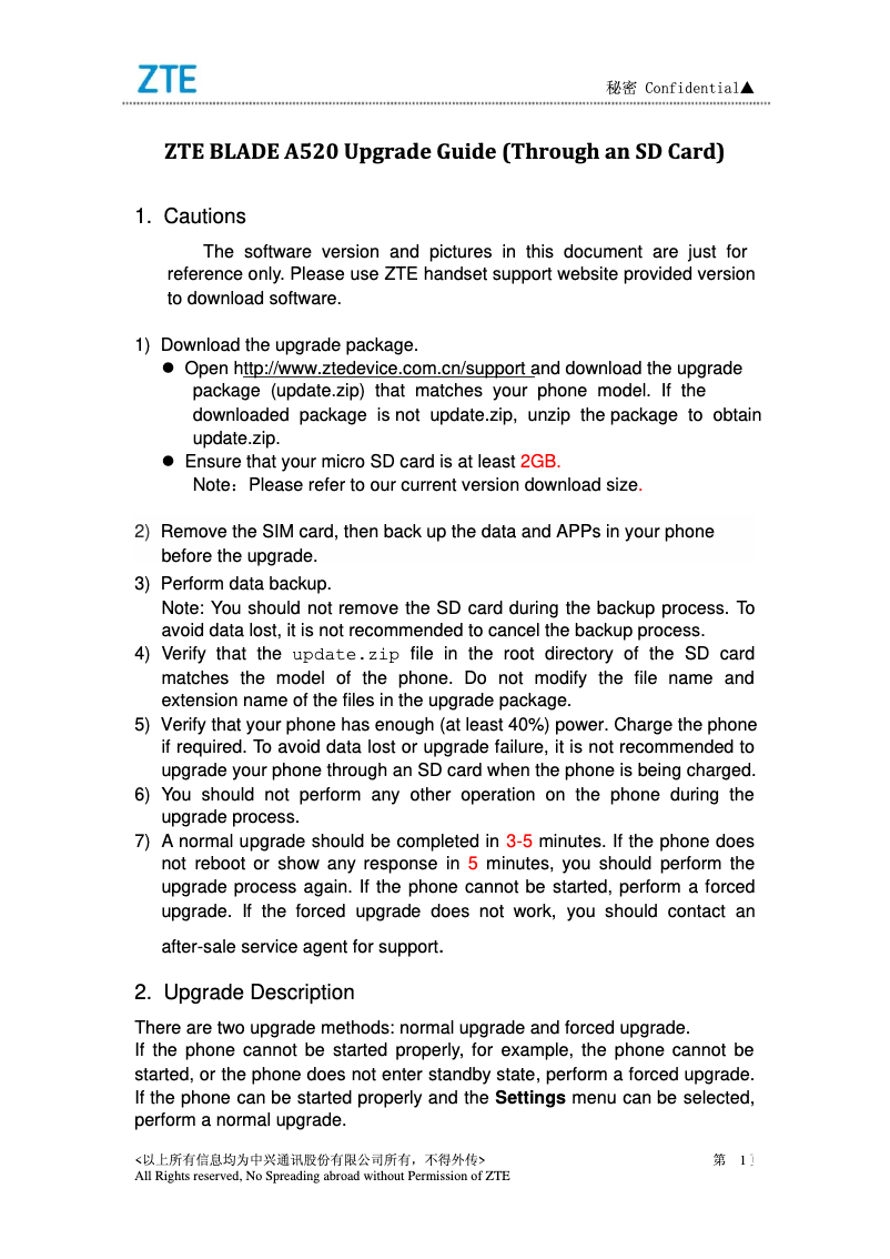 Page 1 de la notice Manuel utilisateur ZTE Blade A520