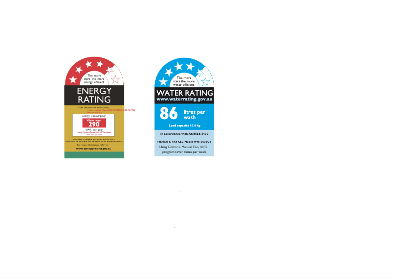 Page 1 de la notice Label énergétique Fisher & Paykel WH1060S1