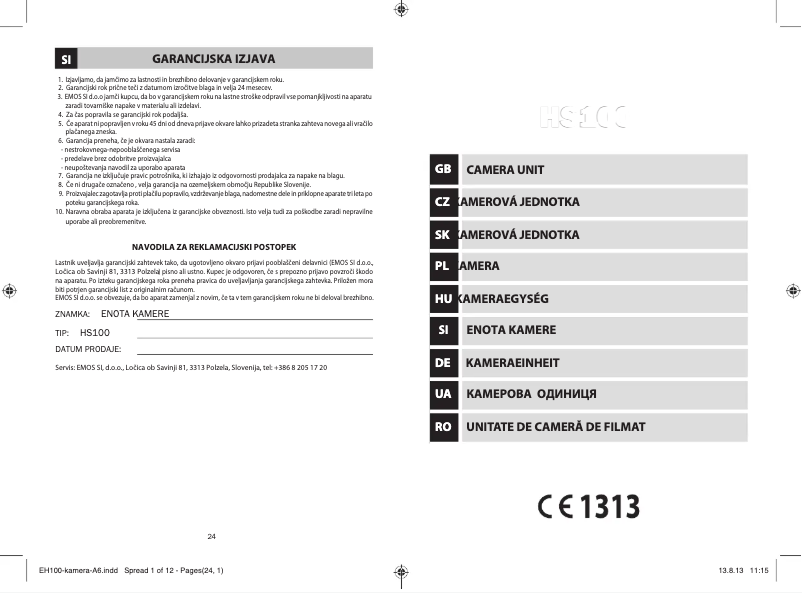 Página 1 del manual Manual de usuario Emos HS100BI-CE