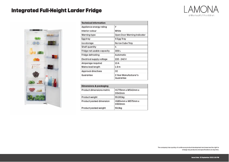 Page n°1 - Fiche technique Lamona LAM6702