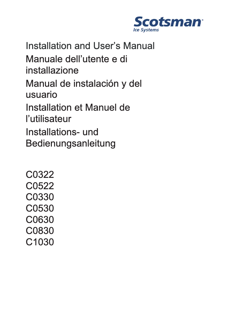 Page 1 de la notice Manuel utilisateur Scotsman C0322