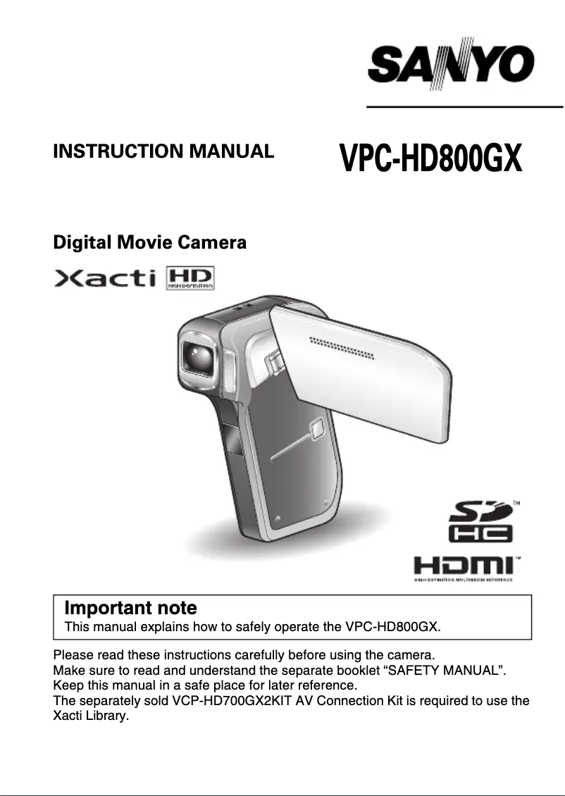 Page n°1 - Manuel utilisateur Sanyo VPC HD800