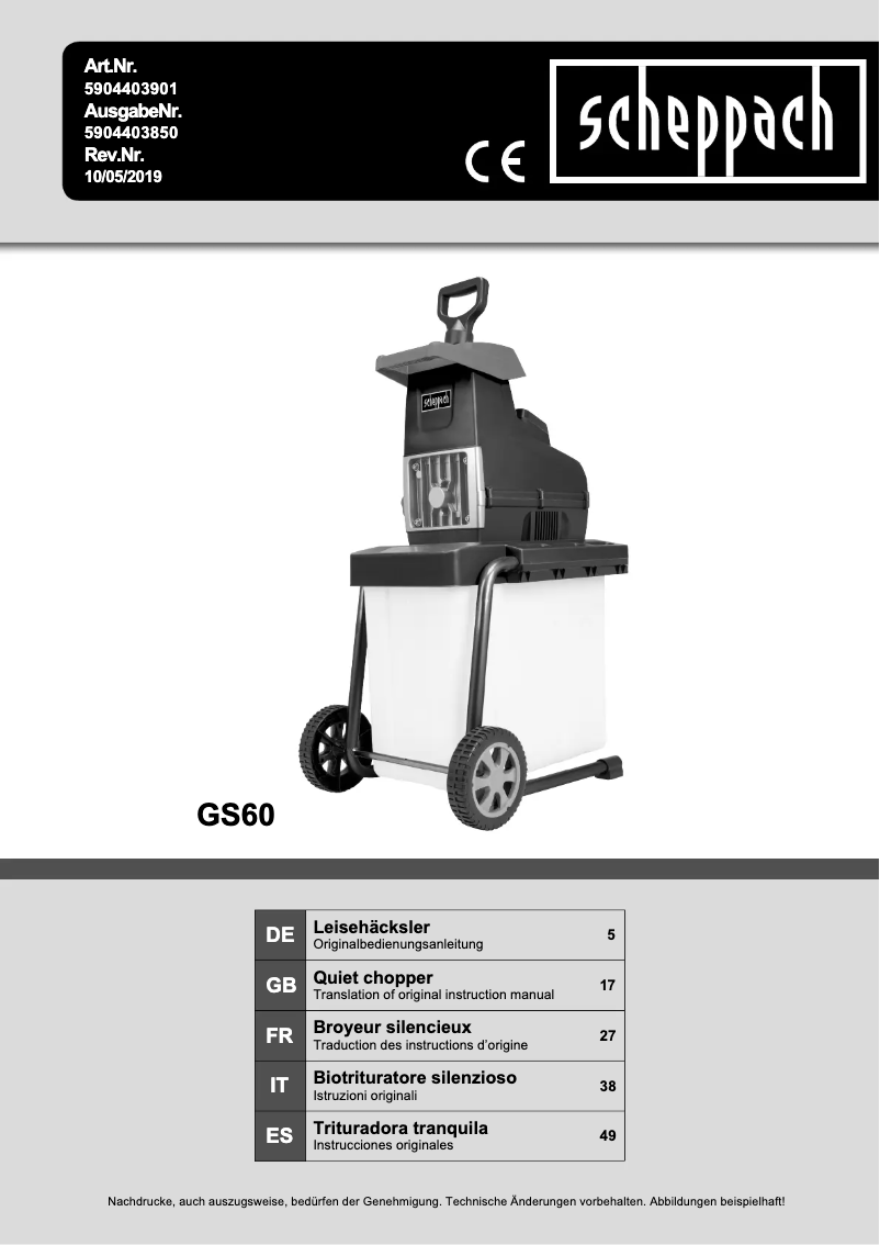 Page n°1 - Manuel utilisateur Scheppach GS60