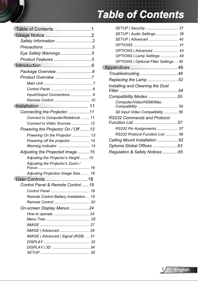 Page 1 de la notice Manuel utilisateur Optoma W310