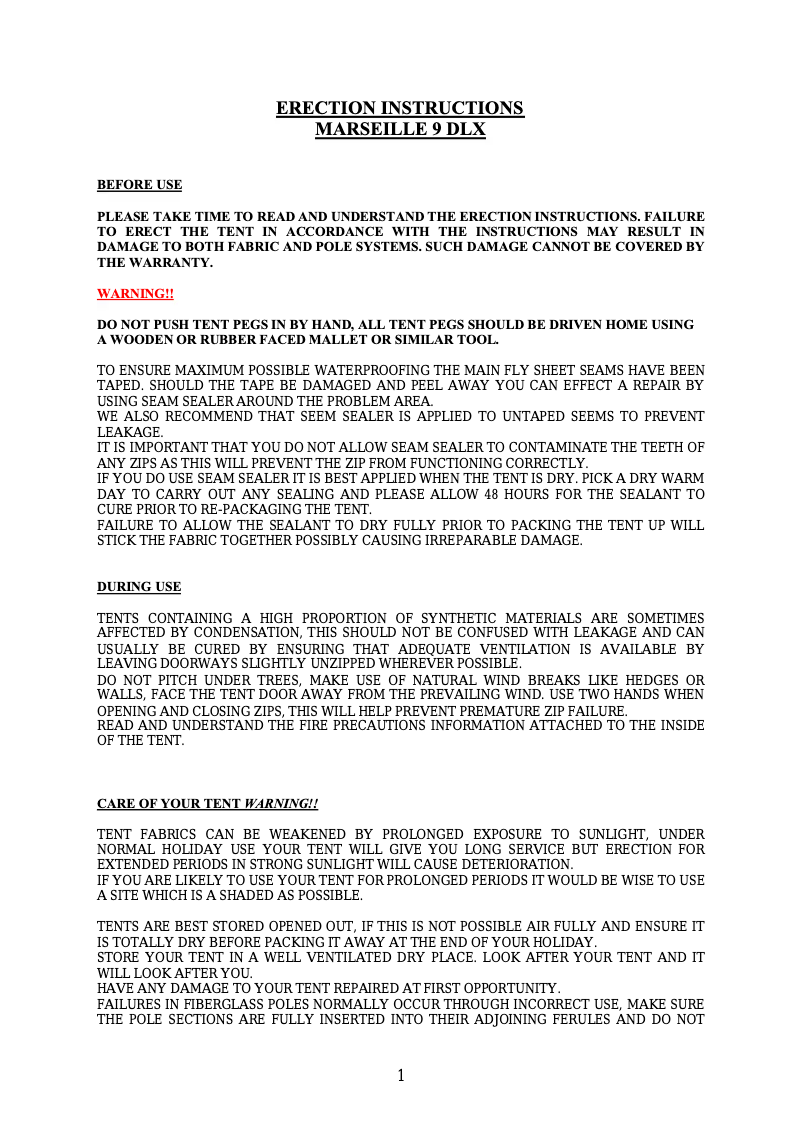 Page n°1 - Manuel utilisateur Khyam Marseille 9 DLX