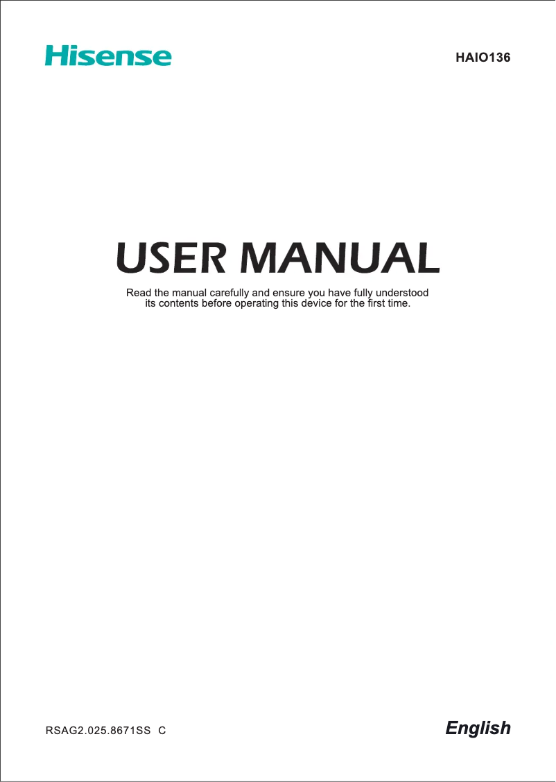 Page n°1 - Manuel utilisateur Hisense HAIO136